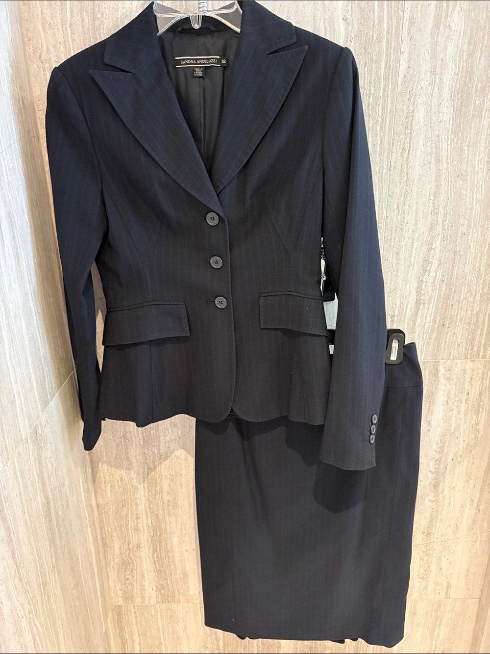 Sandra Angelozzi Women's Navy Pinstripe Blazer & Skirt Set
